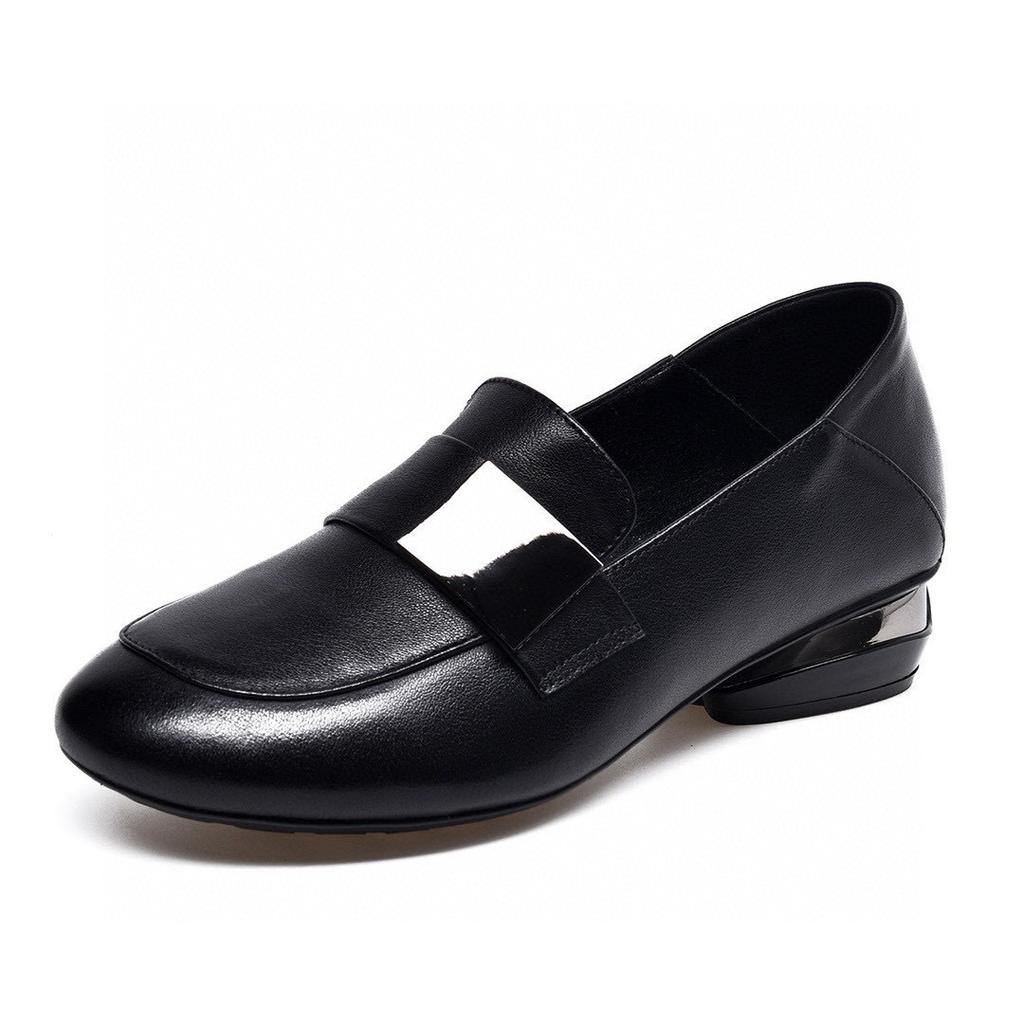 Loafers 2025 spring and summer new mango head square buckle comfortable single shoes black first layer cowhide two wear women's bean shoes