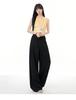 Minghai Spring Black High-Waist Wide-Leg Casual Women's Pants