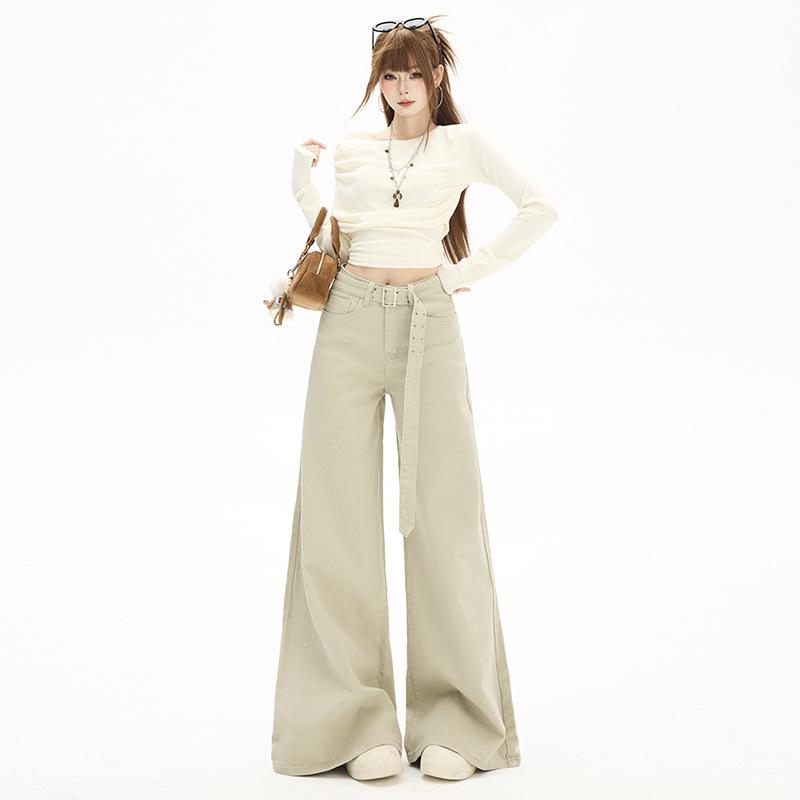 

Women s High-Waisted Retro Wide-Leg Jeans, Spring/Autumn Style, Elastic, Loose Fit 2XL