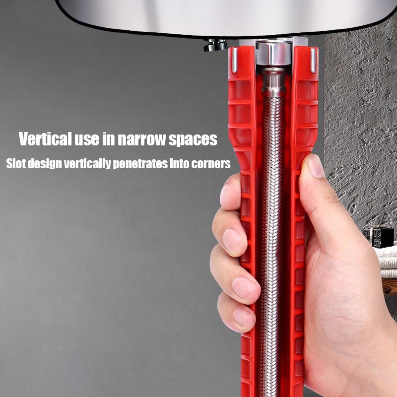 14 in 1 Schraubenschlüssel für Spülenarmatur Sanitärreparaturwerkzeug mit Doppelkopfgriff Montierer Ratschenwerkzeugsatz für Badezimmer-Spülenarmatur