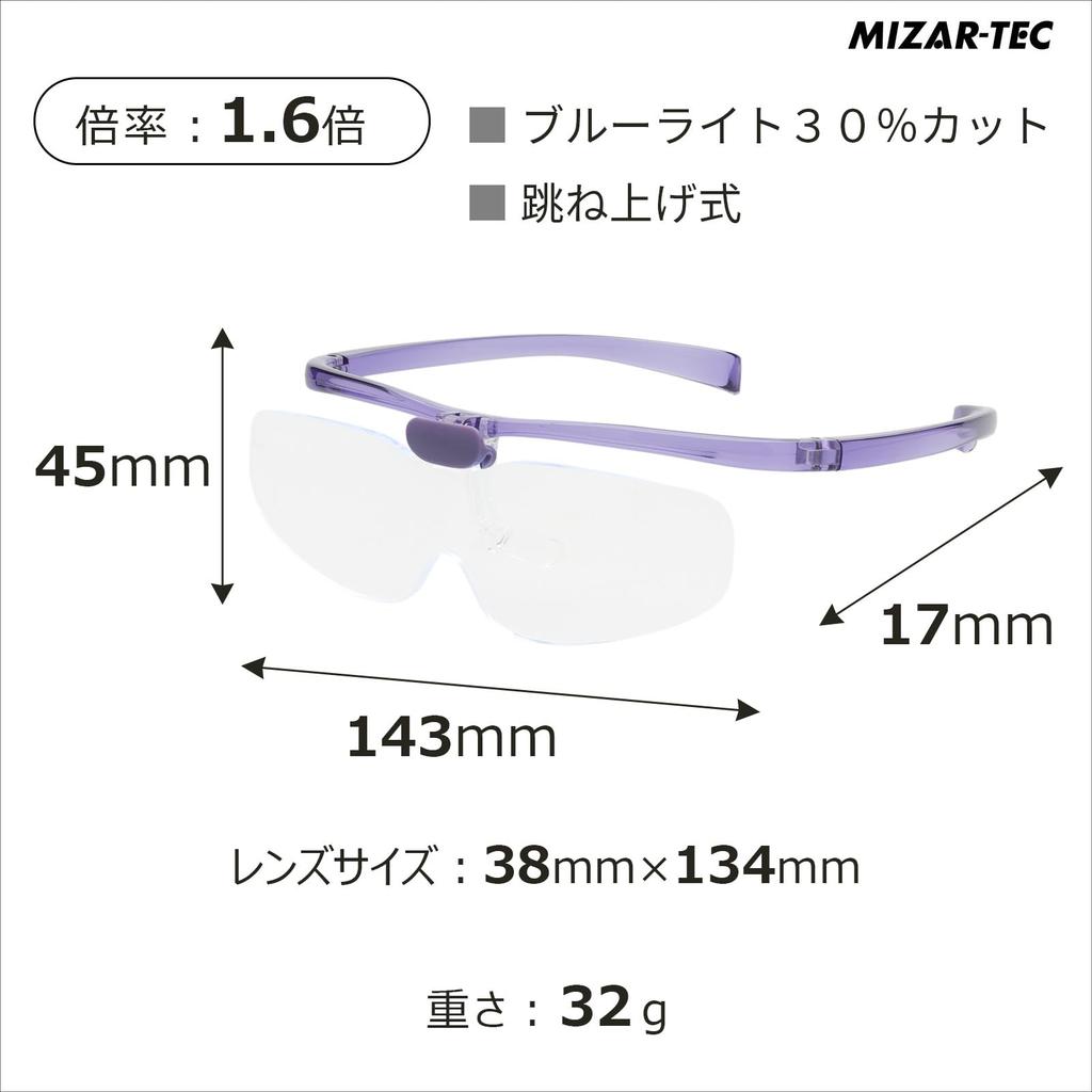 MIZAR-TEC Magnifying Glasses, Blue Light Blocking, 1.6x Magnification, Acrylic Lenses, Case and Lens Cloth Included, Eyeglasses Style, for Work,
