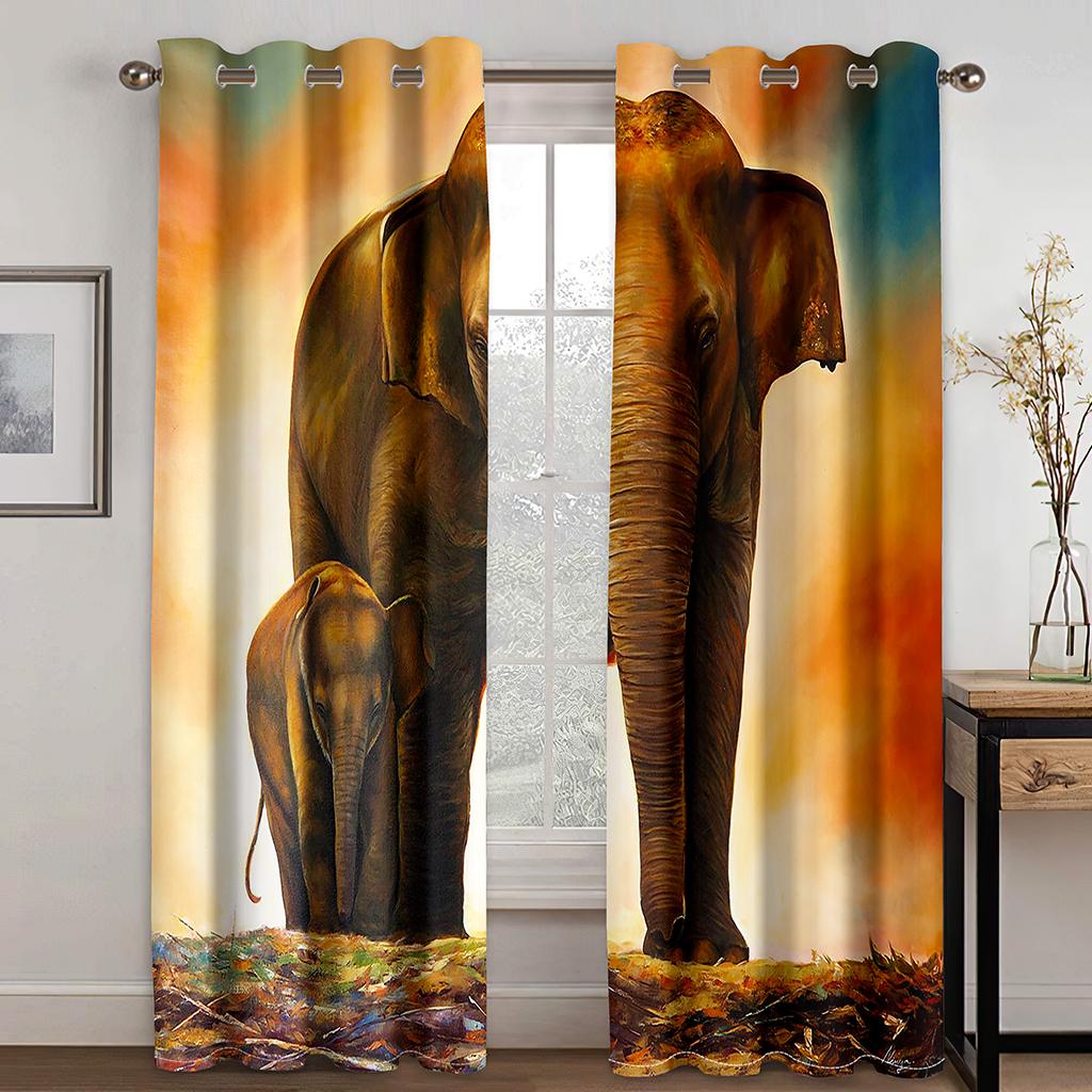 

Многофункциональный узор слона с 3D-цифровой печатью для гостиной, спальни, слабое затемнение, 90 г полиэстеровая ткань для штор, две панели W50xH130(CM)x2pcs&Grommet Top темно-синий