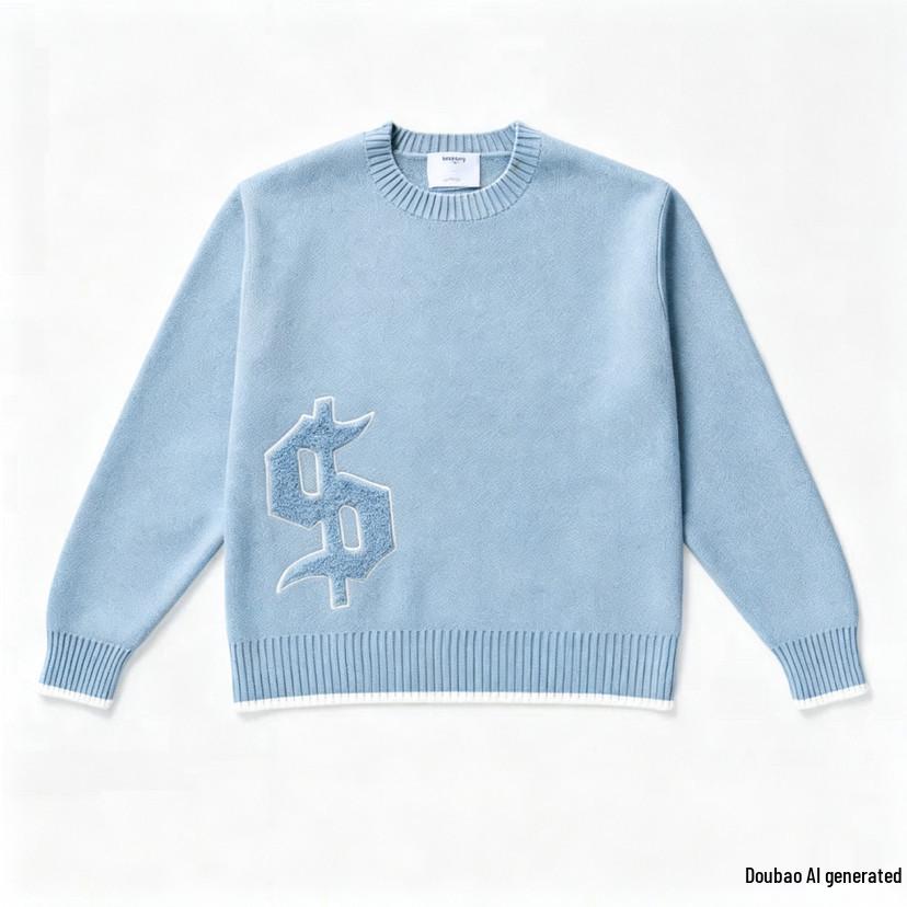 Unisex Europäischer Stickerei Lockerer Strickpullover – High Street Jacquard-Design, Rundhalsausschnitt, Herbst/Winter Kollektion L white