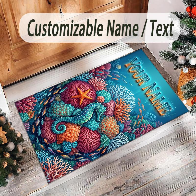 Mermaid Underwater Theme Crystal Velvet Rug Personalized Custom Name Text Soft Floor Mat Home Decor