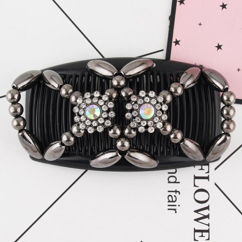 Women DIY Hair Accessories Pearl Beaded Elastic Hair Claw Hairpin Magic Comb Up-Do Hairstyle Bun Maker Tool Ponytail Hairdo Wolf