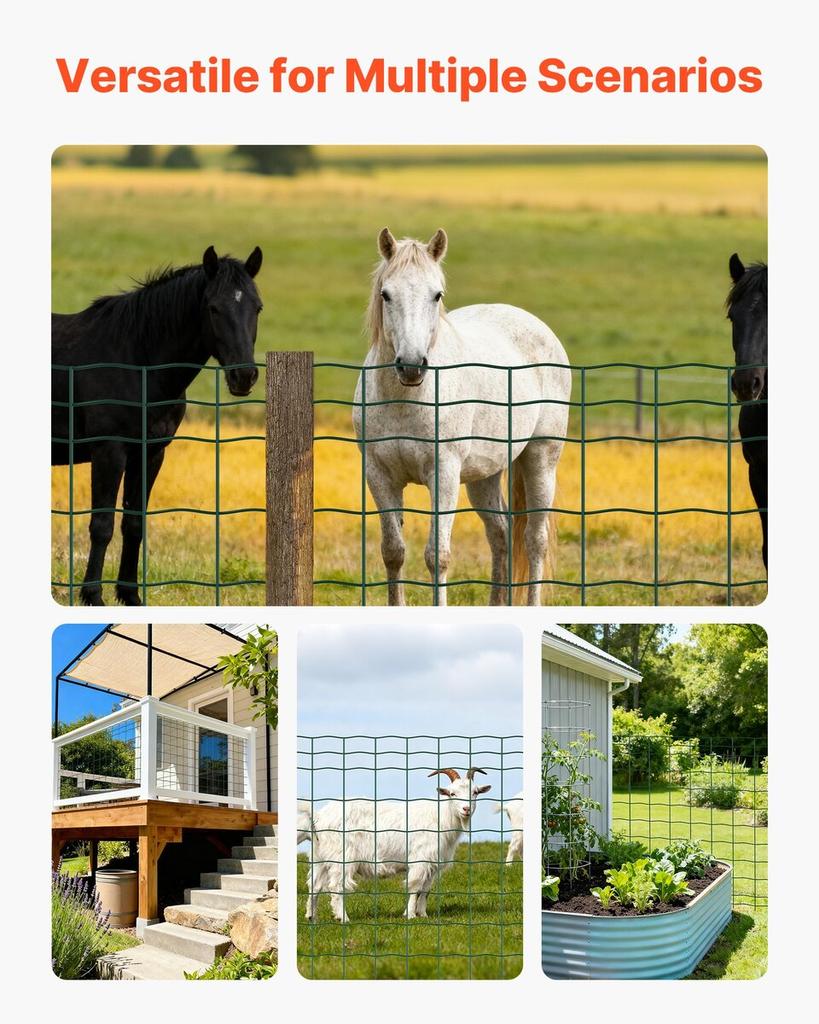 Farm Fence, 1 X 20 M, 4 X 4 In Mesh 2.1mm Galvanized Steel Wire Fencing for Cattle, Hog & Sheep, Heavy Duty Vinyl Coated Livestock Fence for Animal