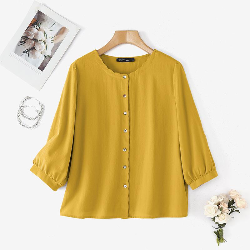 ZANZEA Women Casual Round Neck Summer 3/4 Sleeve Cotton Blouse
