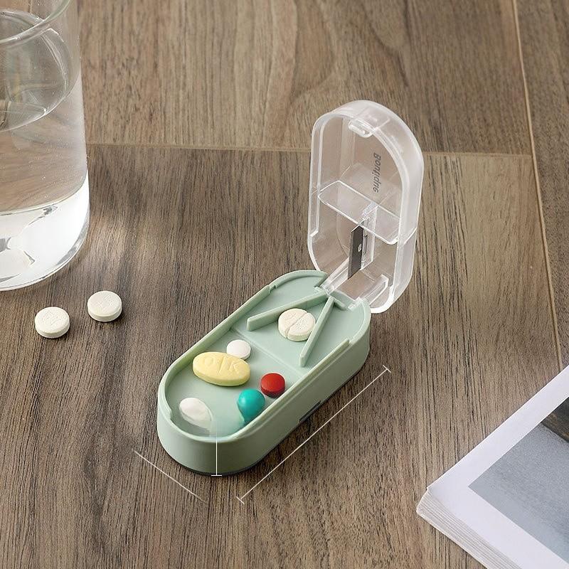 Plastic Pill Cutter And Divider Box With Cover For Home And Travel Use