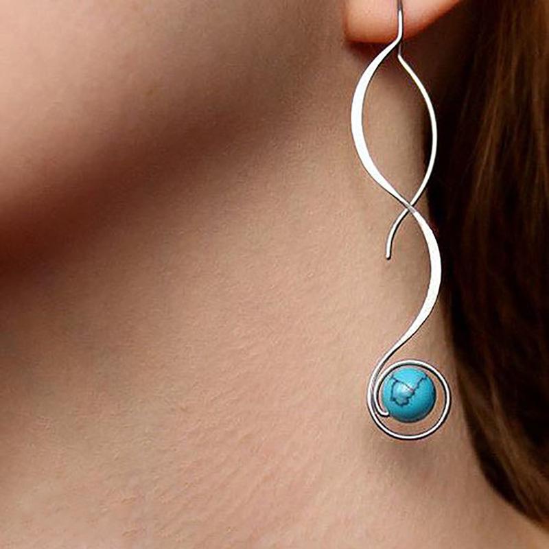 1 Pair, Stylish, Inlaid with Synthetic Turquoise, Simple, Retro Earrings