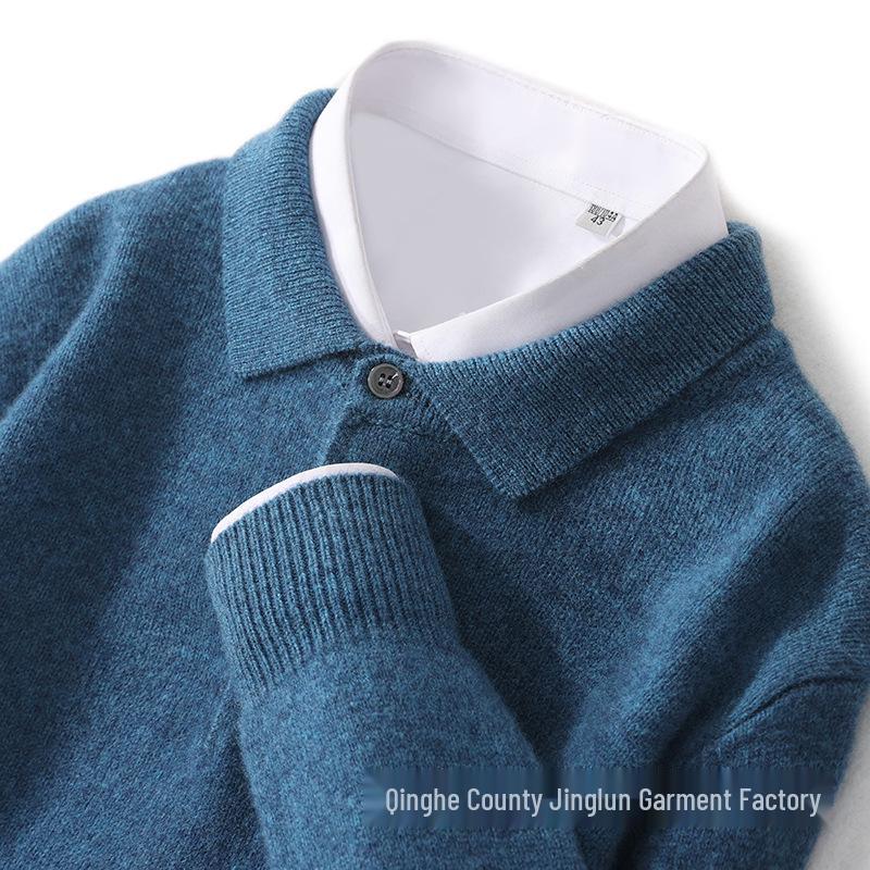 Men's 100% Pure Wool Polo Neck Sweater - Business Casual Autumn/Winter Knitwear