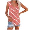 Women Sleeveless Button Front Tank Top Casual Round Neck Striped Printed Summer Blouse Lightweight Loose Fit Shirt