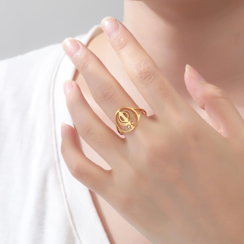 Dawapara Sikh Khanda Ring Adjustable Women Ring Religious Sikhism Jewelry Protection Amulet Stainless Steel Wedding Band