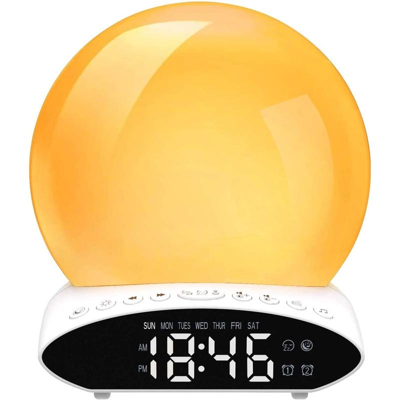 Sunrise Alarm Clock, Light Alarm Clock Sunrise Alarm Clock with LED Display Simulation Alarm Clock Sunset Time Projection FR Radio BRI Function