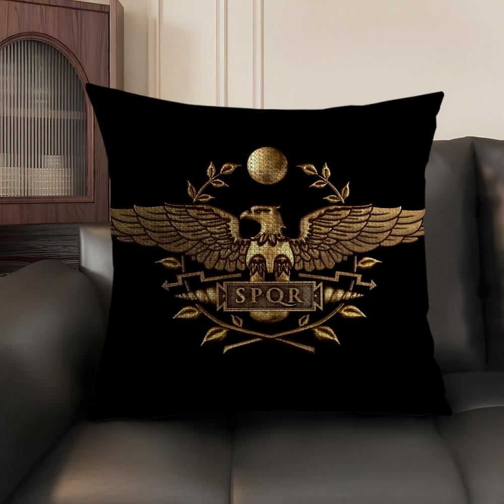 Gold Imperial Eagle Rome Spqr Cushion Cover Natural Linen Organic Fabric Double-Sided Printing Sofa Home Decor Gift Pillow Case
