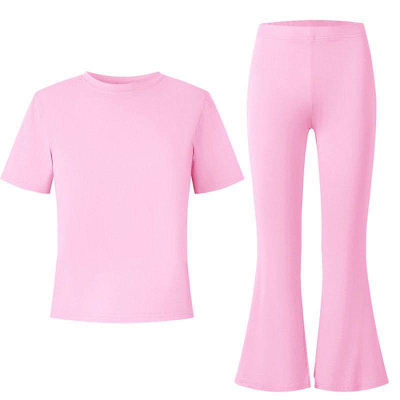 8-12 Years Girls' Solid Color T-shirt and Flare Pants Set Casual Clothes