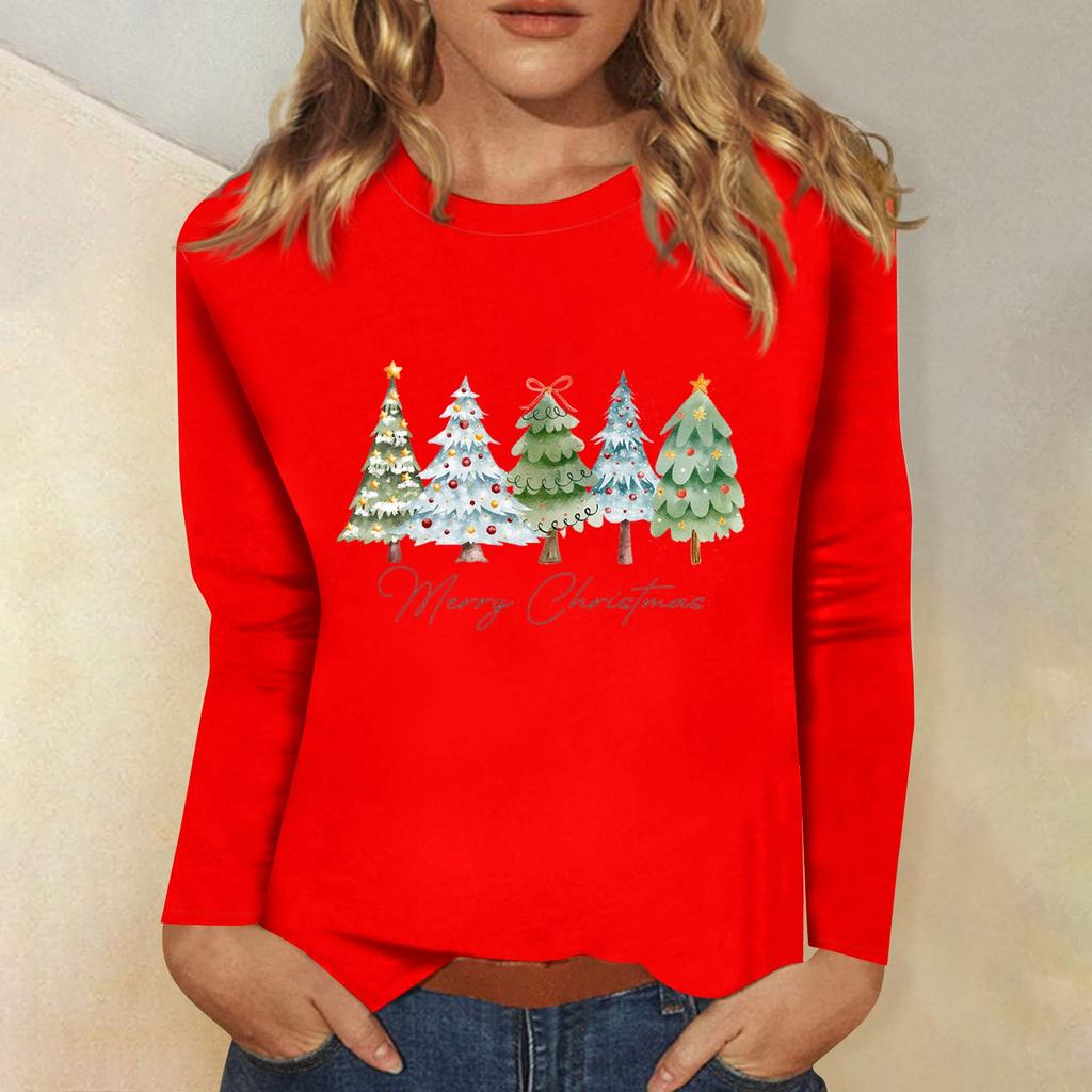 Women's Daily Casual Long Sleeve Christmas Print O-neck Top