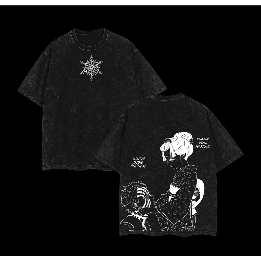 Akaza X Koyuki Demon Slayer Infinity Castle Arc Washed T-Shirt Men Women Cotton Oversized Tee Streetwear Female Male Clothing Comfortable Top Tees