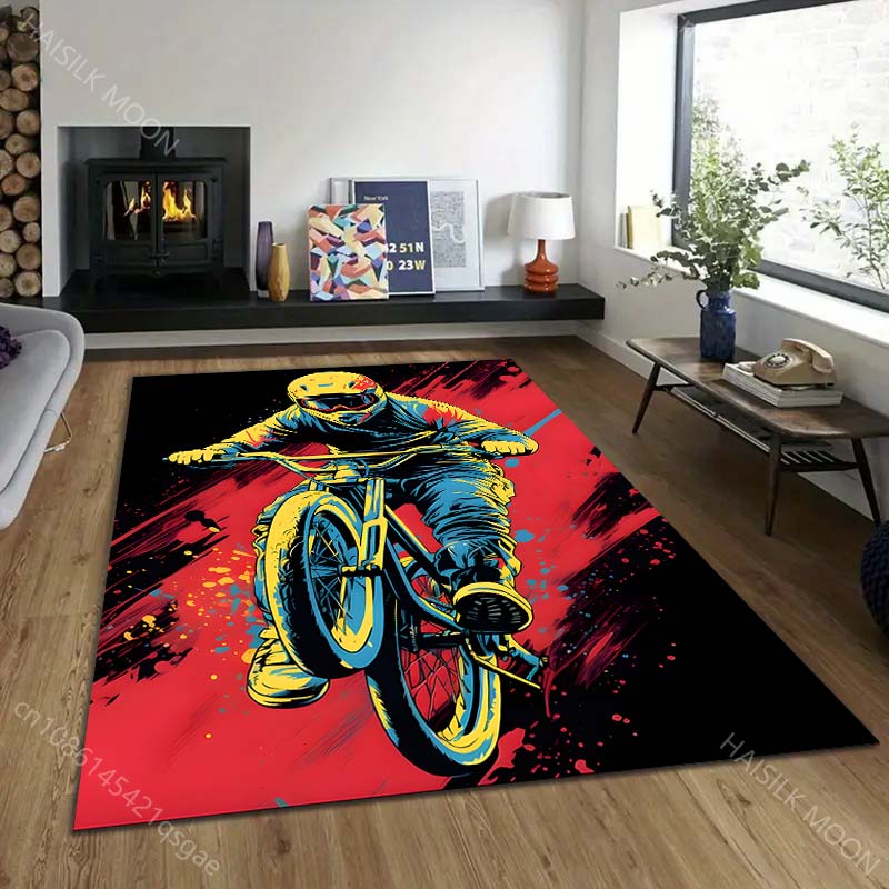 Kober s cyklistickým dobrodružným vzorem v různých velikostech pro obývací pokoj, ložnici, pohovku, domácí dekorace, protiskluzová podložka, luxusní dárek