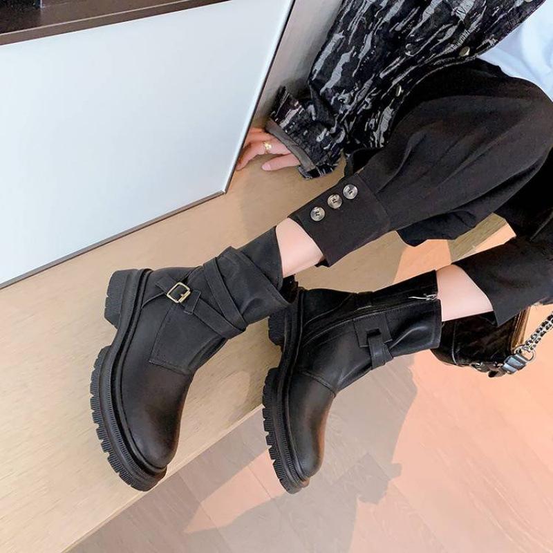 New women's leather boots leather large size women's boots cowhide rubber thick-soled non-slip low boots autumn and winter Martin boots women