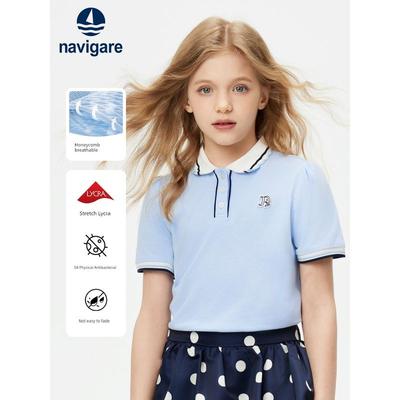 Navigare Italian Sailboat Girls' Polo Shirt 2026 Summer Thin Short-Sleeved Kidsren's T-Shirt Top