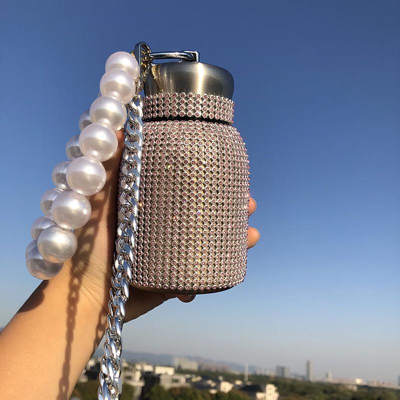 Chubby Rhinestone Insulated Tumbler with Pearl Strap