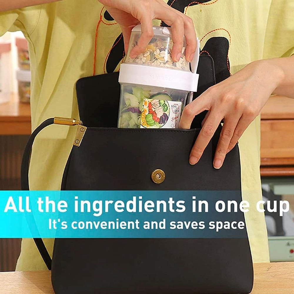 1L Portable Breakfast Cups Oatmeal Cereal Nut Yogurt Salad Cup Container Set with Fork School Lunch Box Food Storage Bento Box