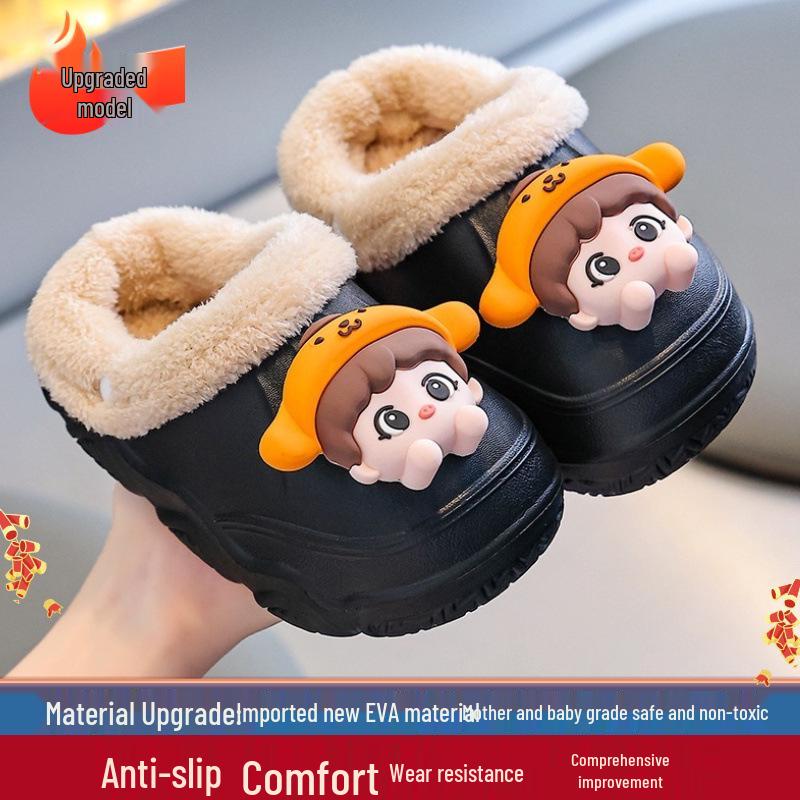 Children's Non-Slip Cotton Slippers: Warm, Waterproof EVA Winter Shoes for Boys, Girls, and Adults.