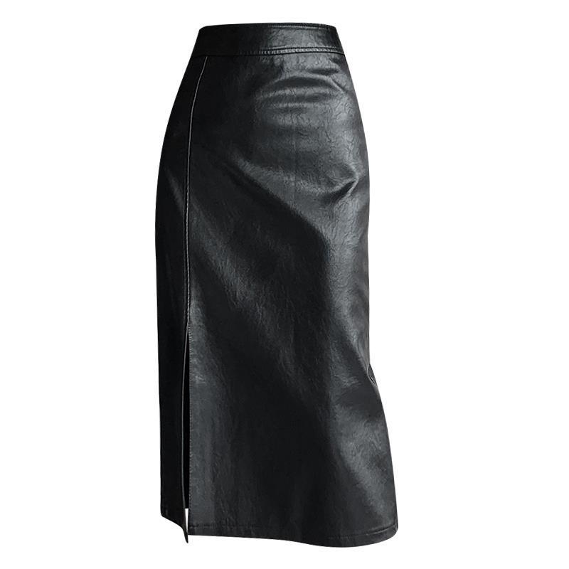 2024 Autumn/Winter High-Waisted PU Leather Bodycon Midi Pencil Skirt