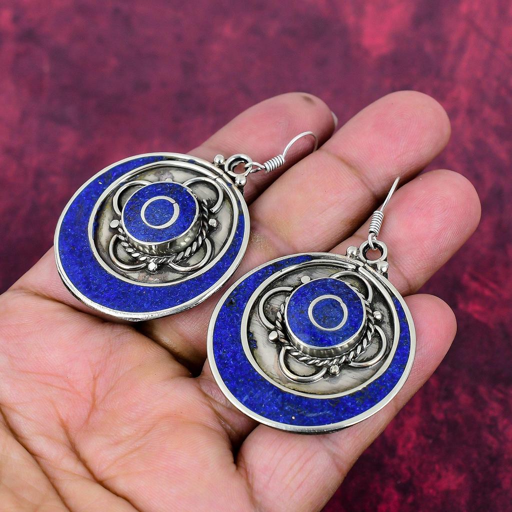 Lapis Lazuli 925 Solid Sterling Silver Earrings, Handmade Gemstone Earrings Jewelry, Gifts For Wife Brand New Nepali Earrings