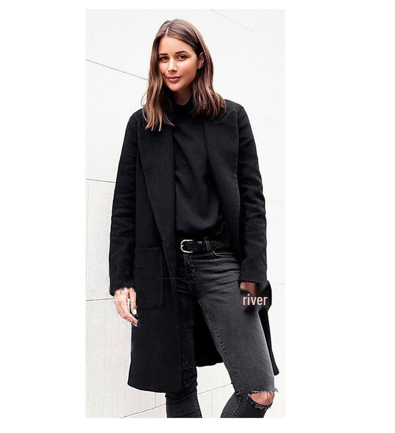 European & American Women's Long Double-Sided Wool Coat for Autumn & Winter