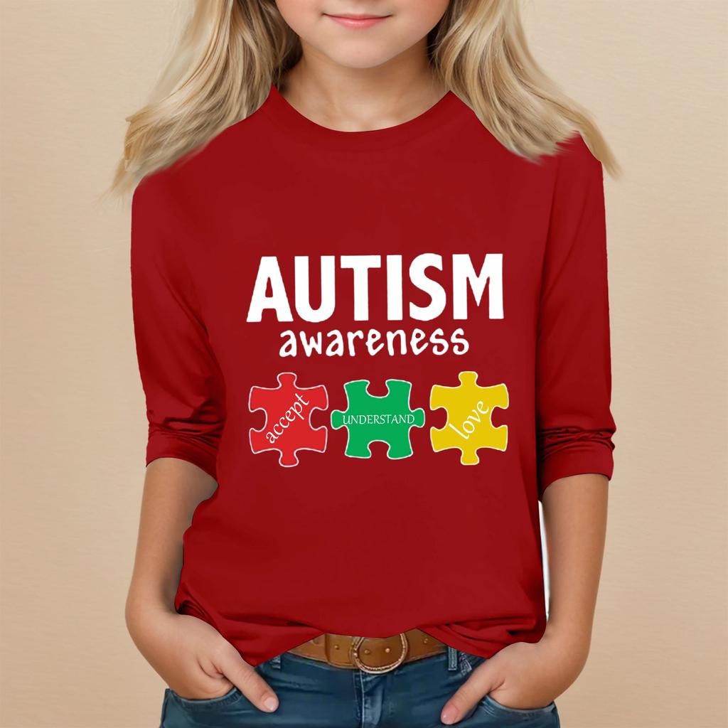 Kids Seven Sleeve Round Neck Top Valentine's Day Printed Everyday Casual Top