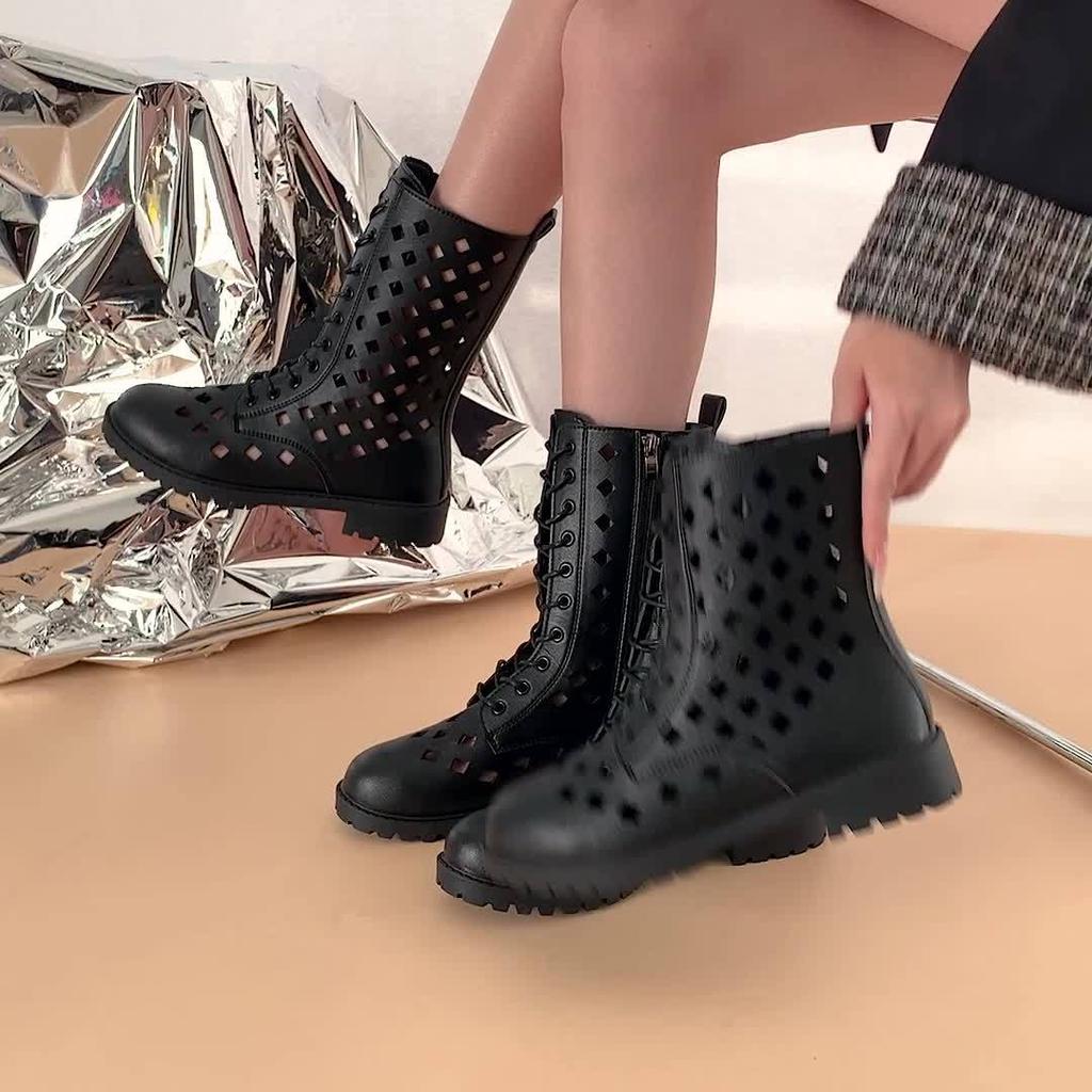 Spring 2025 New Hollow Martin Boots Boots Fashionable Vintage Women's Boots Side Zipper Low Top Women's Shoes