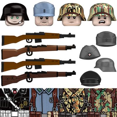 Military WW2 German Soldiers Figures Constructing Blocks Camouflage Army Infantry Officer Hat Helmet Weapons Bricks Toys Ideal For Children