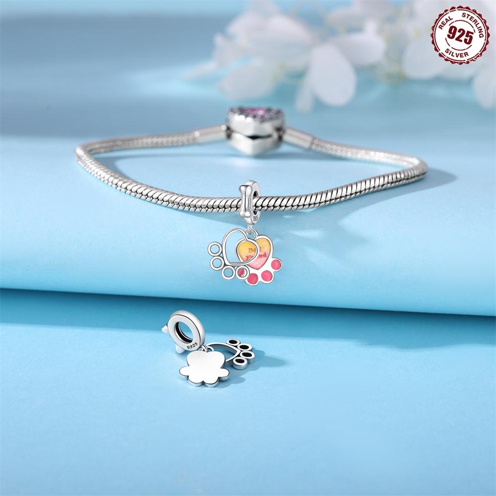 Original Copper Charms Luxury Pink Claw Print Pendant Beads Fit Bracelet Diy Women Making Delicate Gift