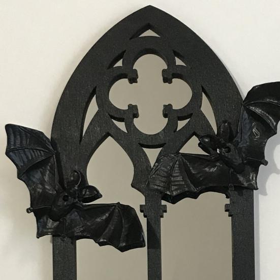 Gothic Cathedral Window Mirror Vintage Baroque Wooden Black Bat Mirror