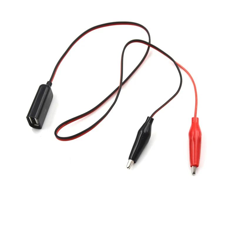 50cm Red And Black Wire Alligator Test Clips Clamp To USB Female Connector Power Adapter Supply