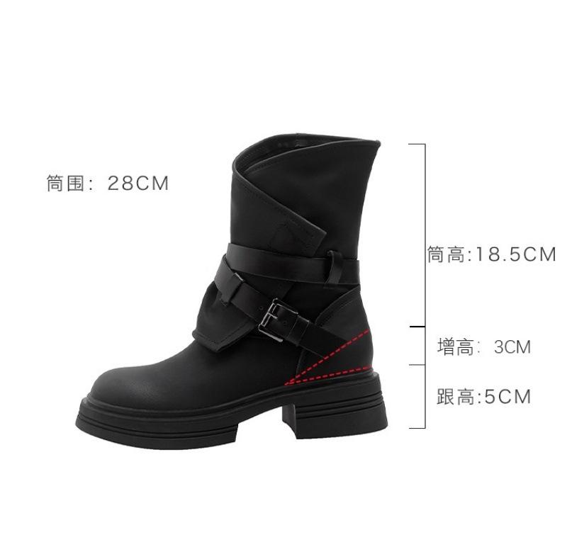 New spot short boots women's 2025 autumn and winter new inner height increase Martin boots women's boots retro belt buckle thick heel western