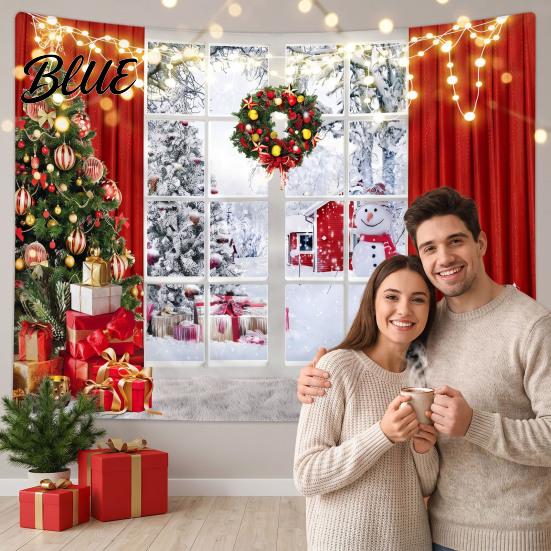 Christmas Wall Hanging Snow Scene Tapestry Holiday Backdrop Xmas Tree Cloth for Window Wreath Tapestry Bedroom Living Room 59x39 Inch Party