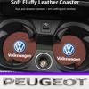 2Pcs Car Logo Coaster Suede Water Cup Anti-Slip Pads Keychain For VW Golf Amarok T5 Phaeton Teramont ID3 Tiguan T-Cross Passat