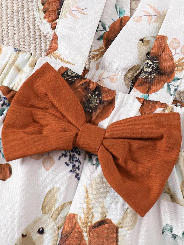 2022 Girls' Long Sleeve Top & Floral Overalls Three-Piece Set - Korean Spring/Autumn Style