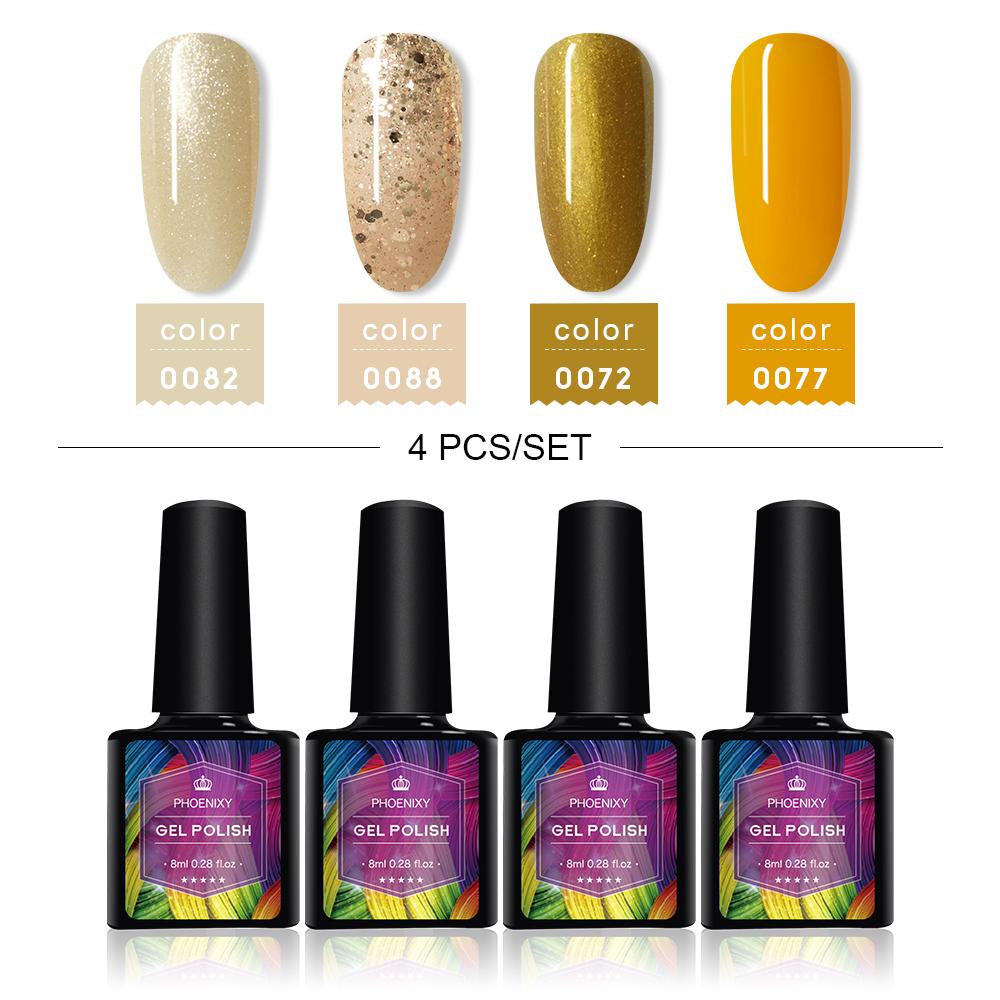 PHOENIXY 4/12/18 Farben Gel-Nagellack-Set Gel-Lack-Kit zum Einweichen der Maniküre Semi-permanente Hybridlacke Basis und Top Nail Art