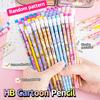 10Pcs Wooden Pencils With Eraser Cartoon Pencils With Colorful Eraser Office Supplies Student Stationery Birthday Gifts
