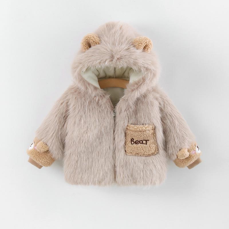 

Winter Fleece-Lined Hooded Toddler Coat - Cartoon Style for Girls 90cm-130cm/1 batch includes 5 pieces темного кольору хакі