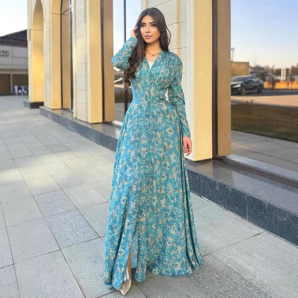 Middle East Arabian Women's Spring New Fashion Long Sleeve Pendulum Single-breasted Shirt Dress