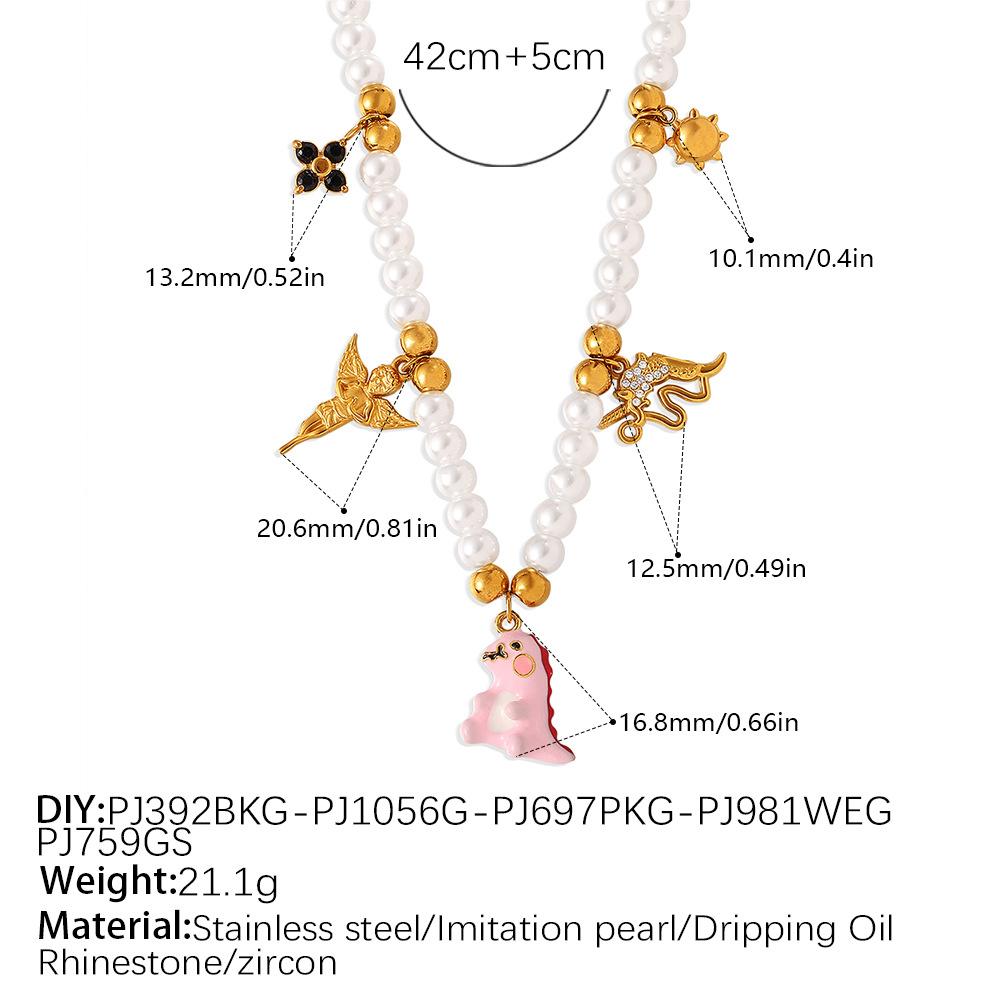 Pearl String Multi-Pendant Necklace Bracelet Cute Bear Smiley Element Sweet Wind Jewelry Set
