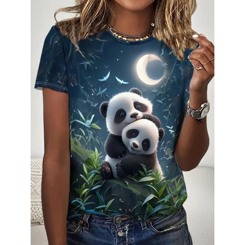 Letní dámské tričko s kulatým výstřihem a 3D potiskem zvířat, módní ležérní s krátkým rukávem