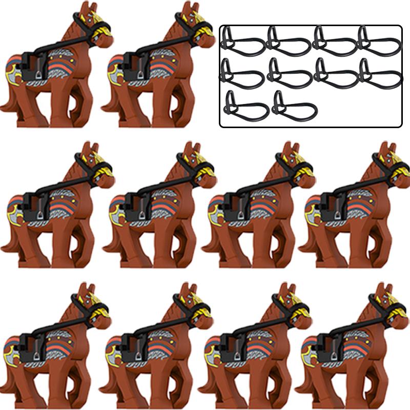 Military Building Blocks Solider Knights Figures Gifts Equipments Accessories Mount Medieval Ancient Warhorse Saddle Horse Rope
