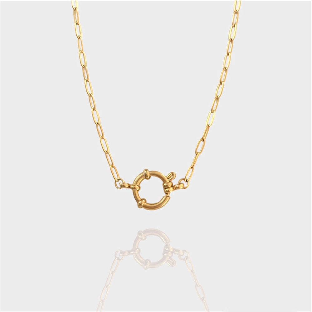Titanium Steel Furnace Vacuum Plating 18K Real Gold Spring Buckle Opening Ring Pearl Paperclip Removable Base Chain