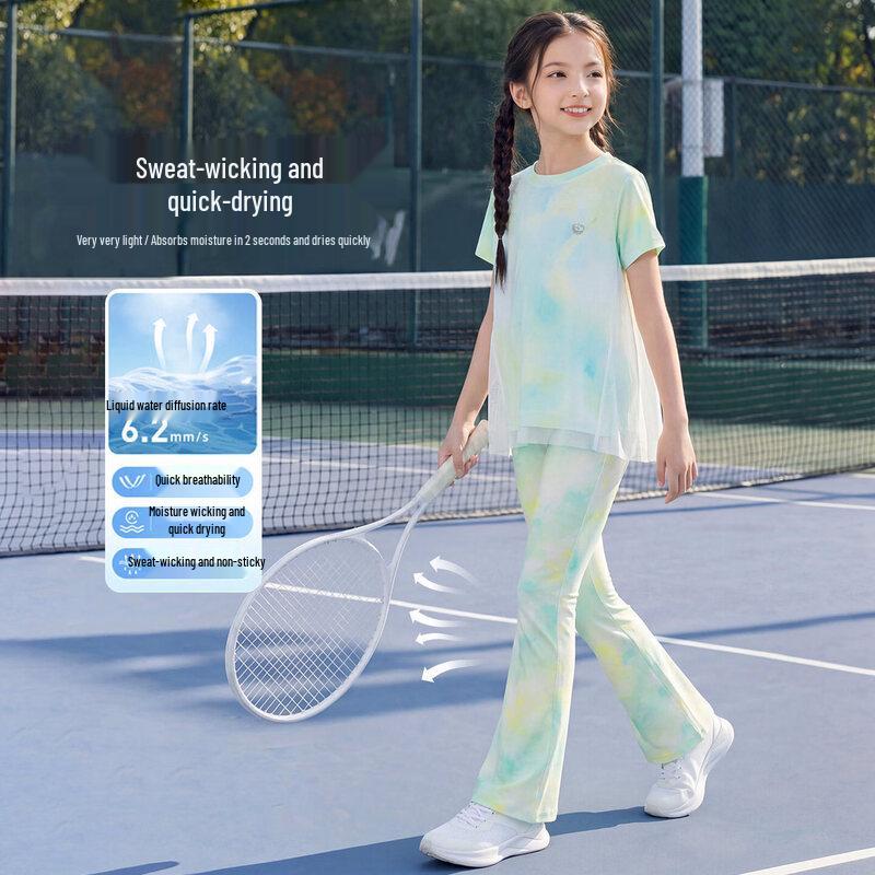 Moonkids Girls' Summer Quick-Dry Cooling Flared Pants Sports Set
