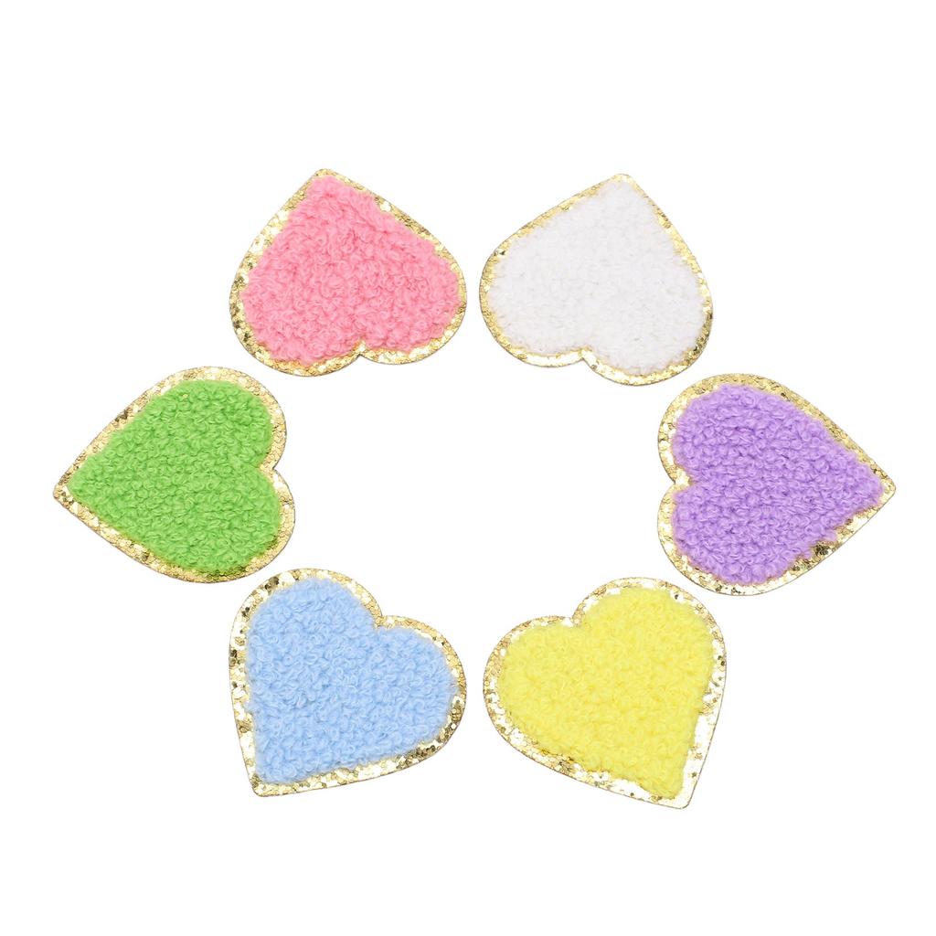 6pcs Heart Shaped Iron On Patches Random Color Golden Stroke Cotton DIY Craft Applique for Jeans Shirt Backpack Wallet